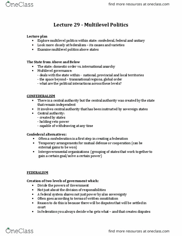 Political Science 1020E Lecture Notes - Lecture 29: Cooperative Federalism, Fiscal Imbalance, Mike Duffy thumbnail