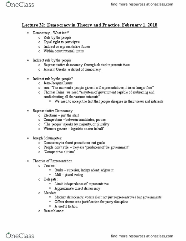 Political Science 1020E Lecture Notes - Lecture 32: Joseph Schumpeter, Plural Voting, Indirect Rule thumbnail