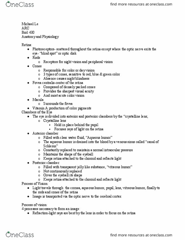 BIOL 430 Lecture Notes - Lecture 2: Vitreous Body, Aqueous Humour, Anterior Chamber Of Eyeball thumbnail