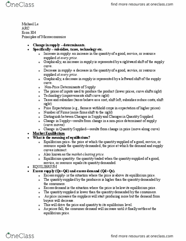 ECON 304 Lecture Notes - Lecture 5: Excess Supply, Demand Curve, Shortage thumbnail