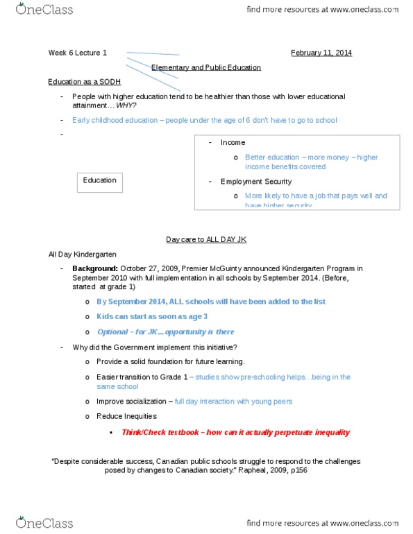 Health Sciences 1002A/B Lecture Notes - Lecture 6: Geoffrey Canada, Standardized Test, Early Childhood Education thumbnail