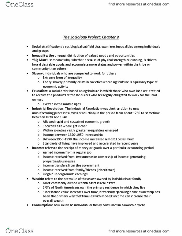 Sociology 1020 Chapter Notes - Chapter 9: Social Stratification, Feudalism, Middle Ages thumbnail