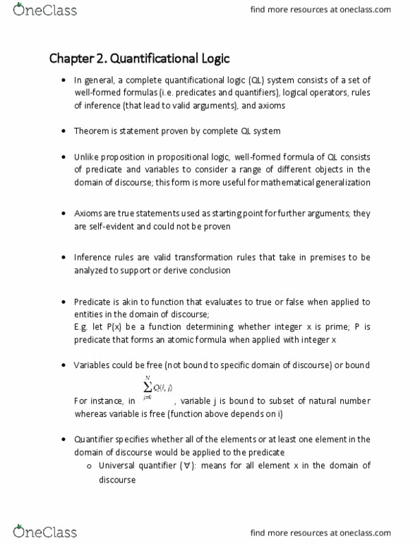 MAT299 Chapter Notes - Chapter 2: Atomic Formula, Propositional Calculus, Universal Quantification thumbnail