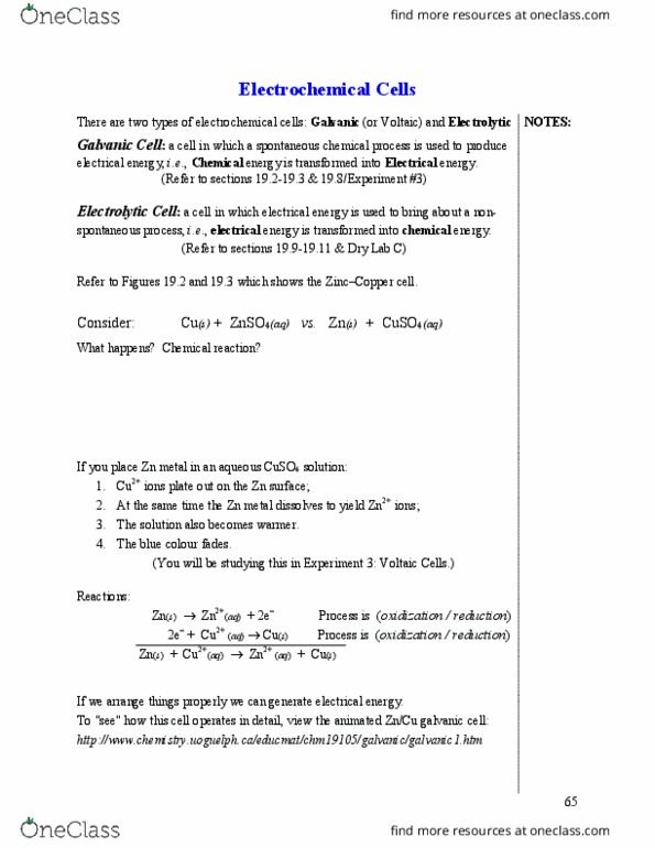 CHEM 1050 Lecture Notes - Lecture 3: Electrochemical Cell, Galvanic Cell, Zinc Sulfide thumbnail