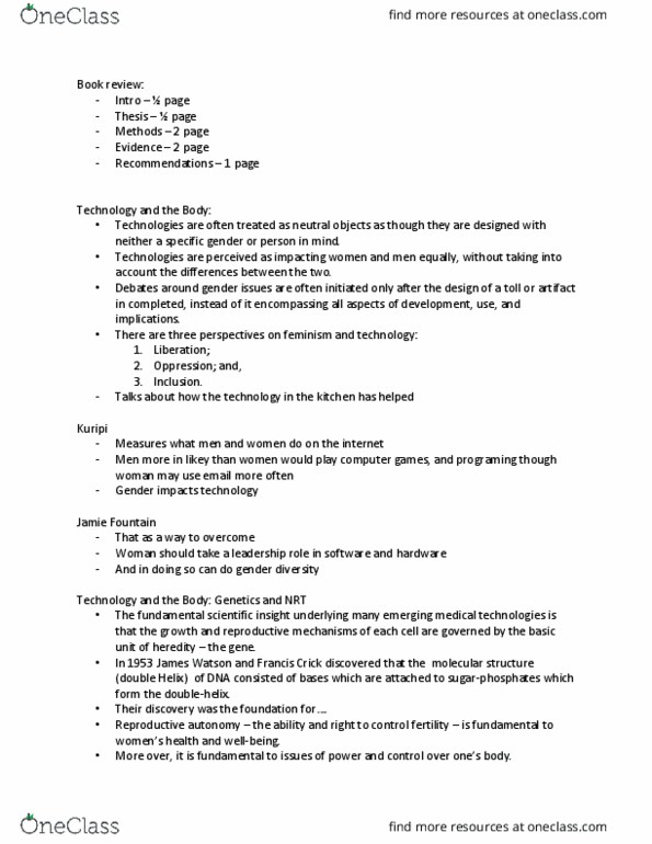 POL 507 Lecture Notes - Lecture 4: Francis Crick, Heredity, Genetic Testing thumbnail