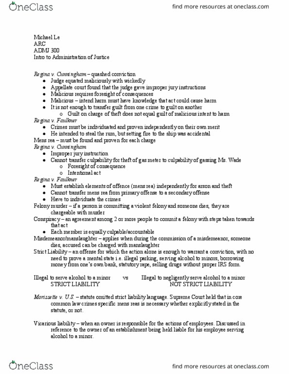 ADMJ 300 Lecture Notes - Lecture 4: Felony Murder Rule, Vicarious Liability, Jury Instructions thumbnail