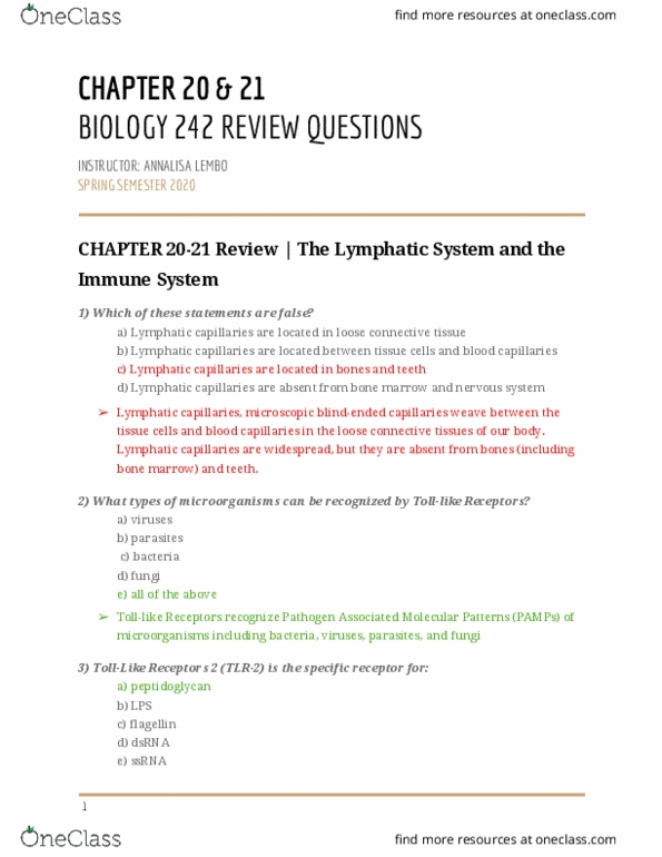 BIOL-242 Chapter Notes - Chapter 20: Pathogen-Associated Molecular Pattern, Loose Connective Tissue, Tlr2 thumbnail
