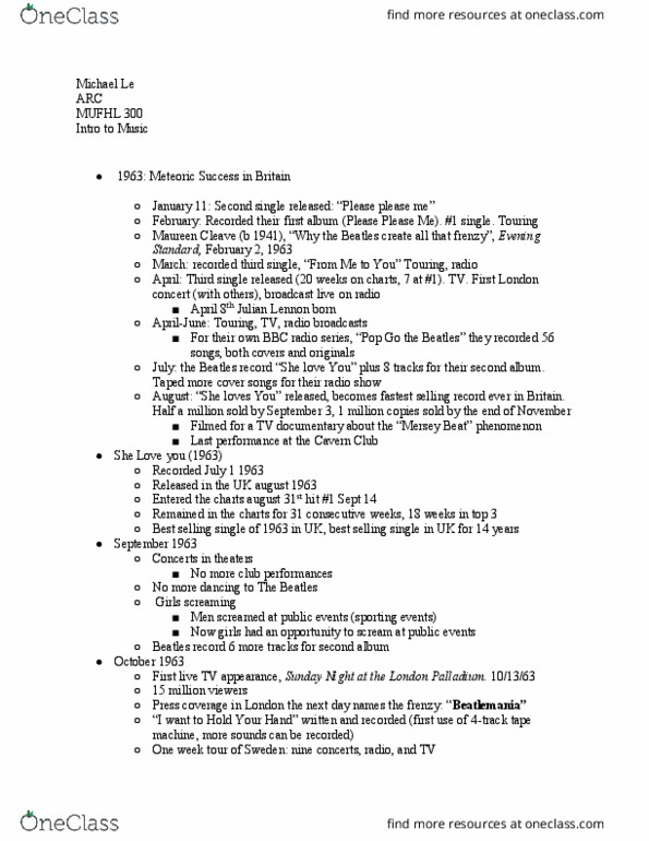 MUFHL 300 Lecture Notes - Lecture 3: London Palladium, Maureen Cleave, Mieskuoro Huutajat thumbnail