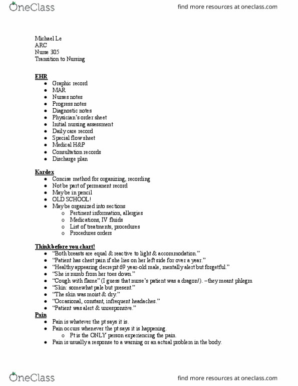 NURSE 305 Lecture Notes - Lecture 5: Flowchart, Nursing Assessment, Phlegm thumbnail