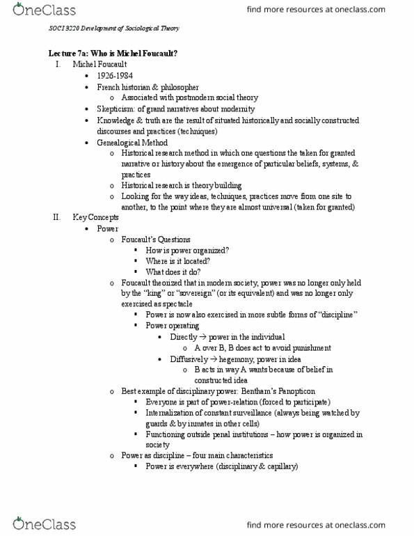 SOCI 3220W Lecture Notes - Lecture 7: Michel Foucault, Small Cell, Rational Trigonometry thumbnail