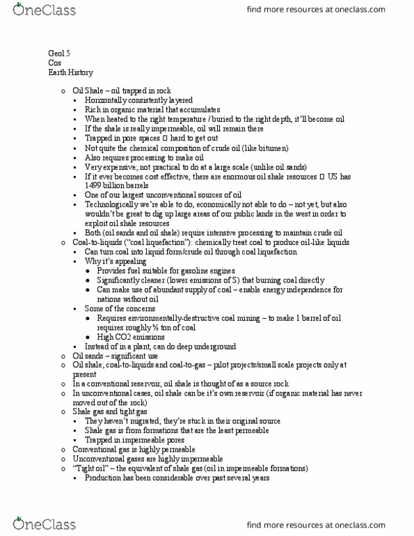 GEOL 005 Chapter Notes - Chapter 2: Coal Liquefaction, Shale Gas, Tight Oil thumbnail