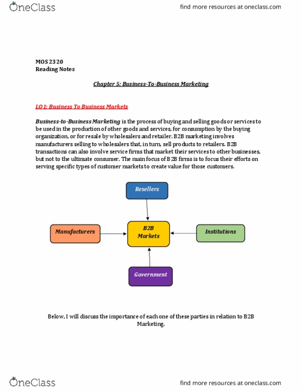 Management and Organizational Studies 2320A/B Chapter Notes - Chapter 5: Business Marketing, Liquid Oxygen, Vise thumbnail