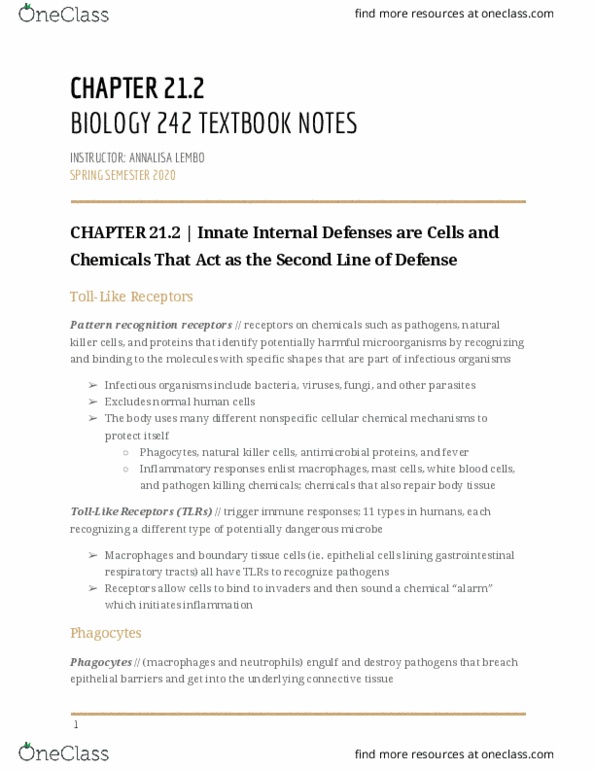 BIOL-242 Chapter Notes - Chapter 21: Mast Cell, Phagocyte, Macrophage thumbnail