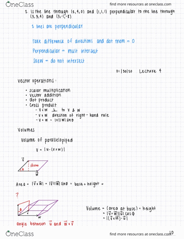 MATH UN1102 Lecture Notes - Lecture 24: Parallelepiped, Scalar Multiplication, Euclidean Vector thumbnail