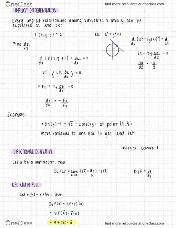 MATH UN1102 Lecture Notes - Lecture 31: Level Set, Implicit Function, Directional Derivative thumbnail