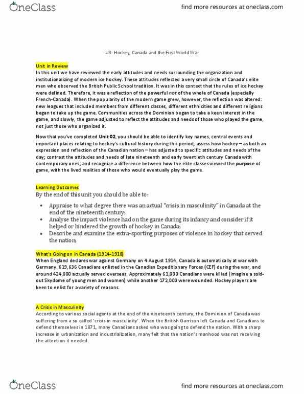 AHSS*2030 Lecture Notes - Lecture 3: Canada Day, Scotty Davidson, Militarism thumbnail