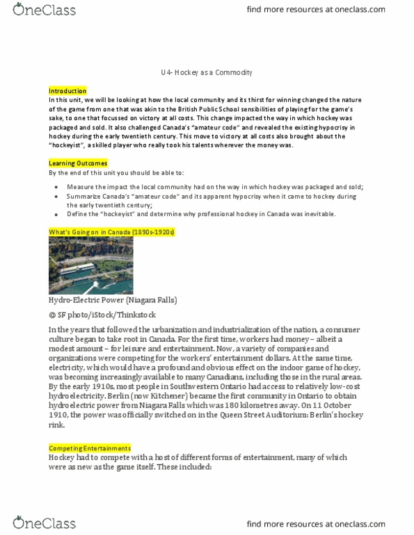 AHSS*2030 Lecture Notes - Lecture 4: Hydroelectricity, John Ross Robertson, Montreal Shamrocks thumbnail