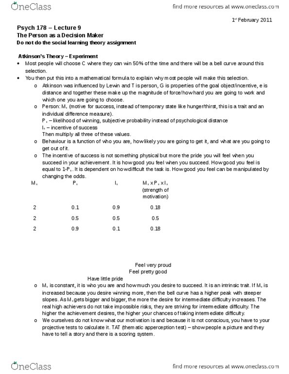 PSYCH 178 Lecture Notes - Lecture 9: Thematic Apperception Test, Sydney Trains M Set, Social Learning Theory thumbnail