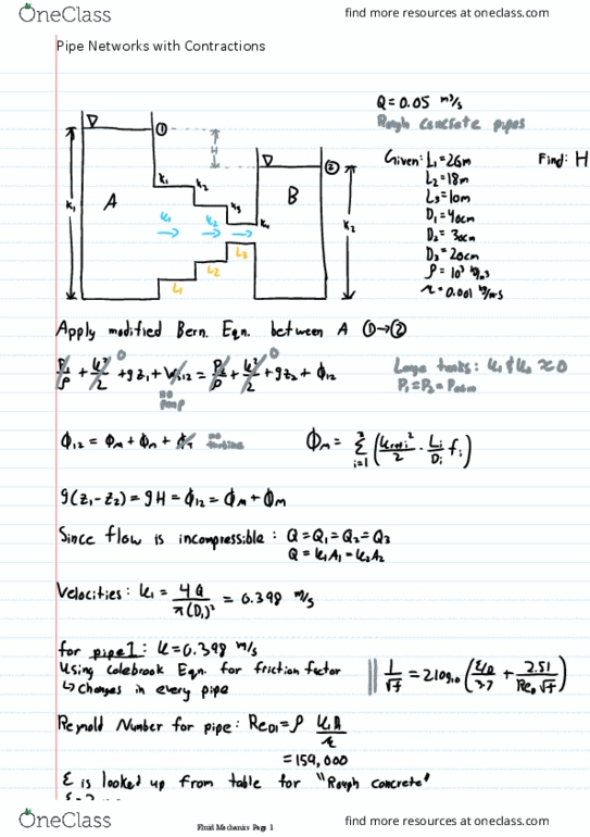 Mechanical and Materials Engineering 2273A/B Lecture Notes - Lecture 13: Pipe Networks thumbnail