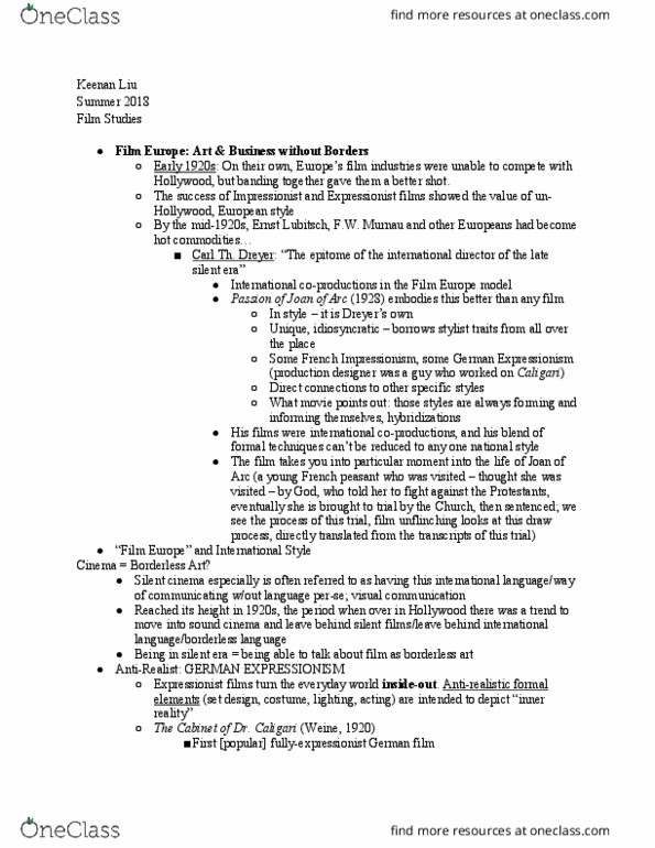FST-3 Lecture Notes - Lecture 10: Ernst Lubitsch, Silent Film, Inside Out Music thumbnail