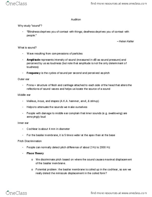 PSYC 260 Lecture Notes - Hearing Aid, Mismatch Negativity, Hair Cell thumbnail