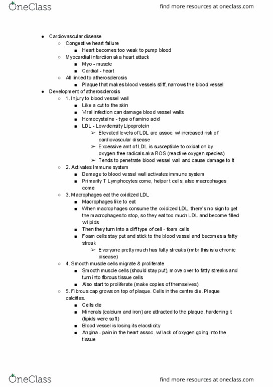 BPK 140 Lecture Notes - Lecture 9: Heart Failure, Cardiovascular Disease, Foam Cell thumbnail