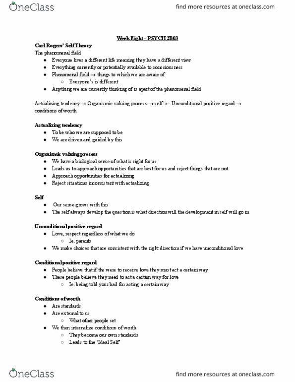 PSYCH 2B03 Lecture Notes - Lecture 8: Unconditional Positive Regard, Clark L. Hull, Kenneth Spence thumbnail