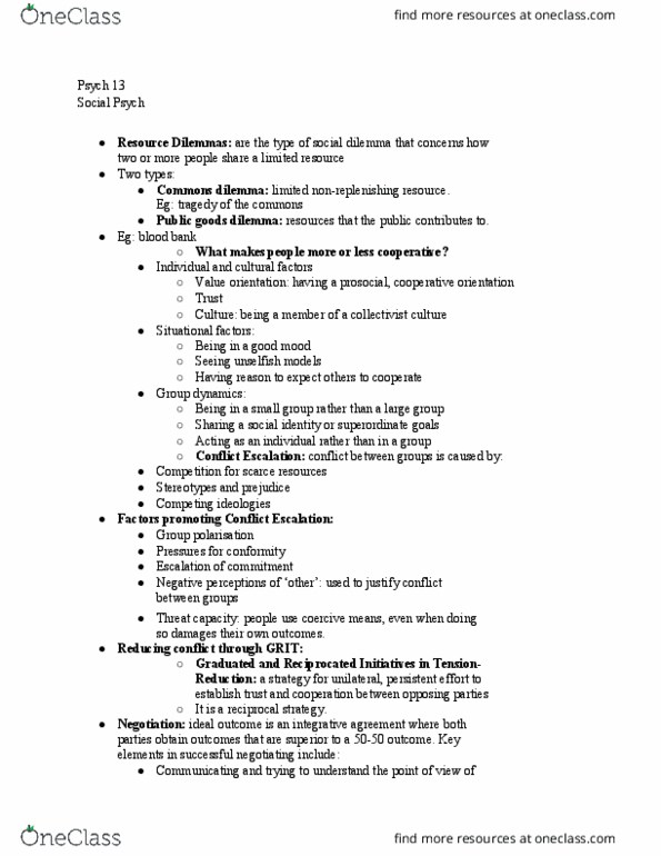 PSYCH 13 Lecture Notes - Lecture 11: Blood Bank, Social Dilemma, Group Dynamics thumbnail