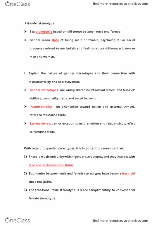 Psychology 2035A/B Lecture Notes - Lecture 10: Gender Role thumbnail