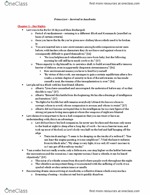 History 2147A/B Chapter Notes - Chapter 5: Primo Levi, Reveille, Dizziness thumbnail