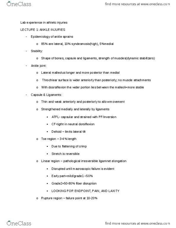Kinesiology 3336A/B Lecture Notes - Deltoid Ligament, Avulsion Fracture, Calcaneus thumbnail