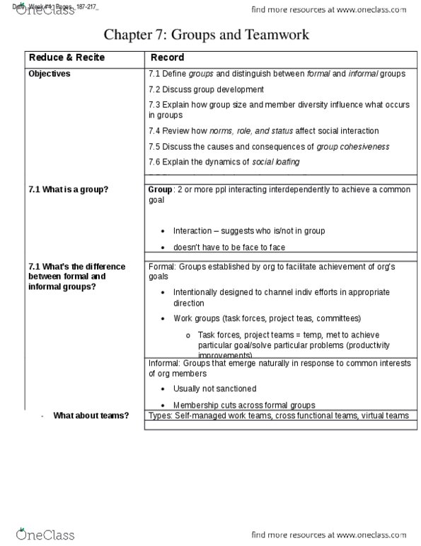Business Administration 2295F/G Chapter Notes - Chapter 7: Group Cohesiveness thumbnail