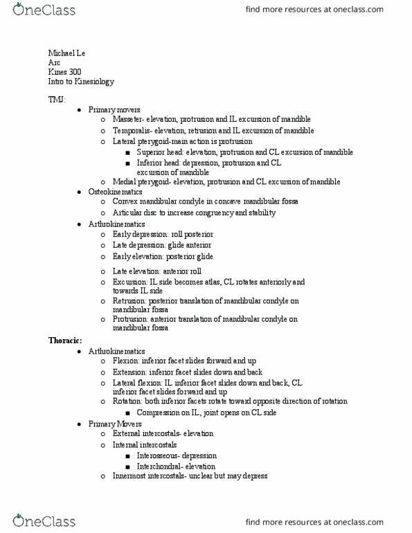 KINES 300 Lecture Notes - Lecture 17: Condyloid Process, Articular Disk, Masseter Muscle thumbnail