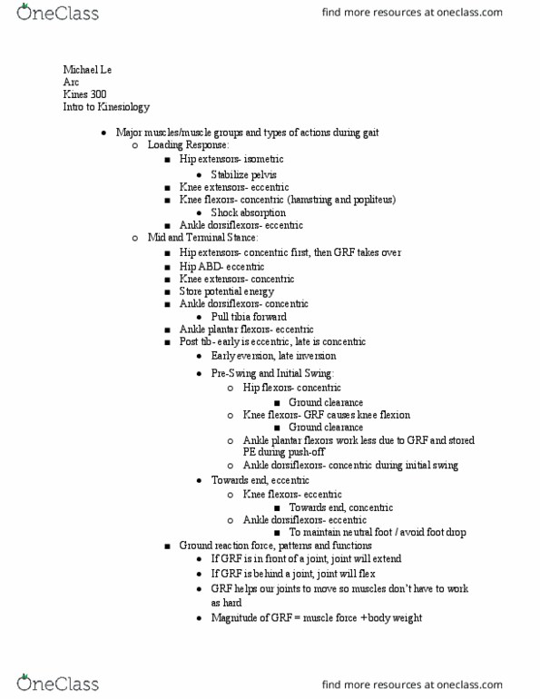 KINES 300 Lecture Notes - Lecture 22: Anatomical Terms Of Motion, Ground Reaction Force, List Of Flexors Of The Human Body thumbnail