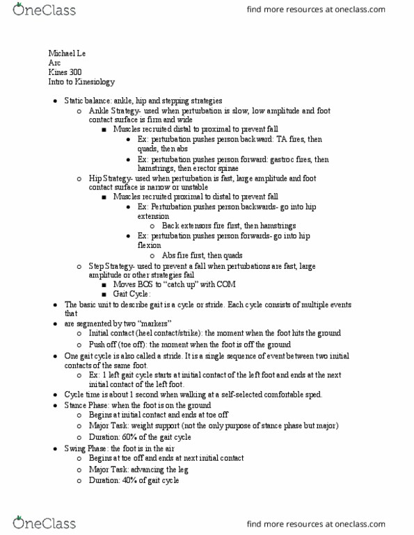 KINES 300 Lecture Notes - Lecture 23: Erector Spinae Muscles, Inverted Pendulum thumbnail