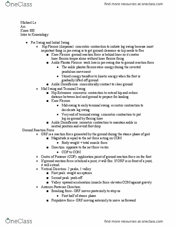 KINES 300 Lecture Notes - Lecture 26: Ground Reaction Force, Anatomical Terms Of Motion, Inverted Pendulum thumbnail