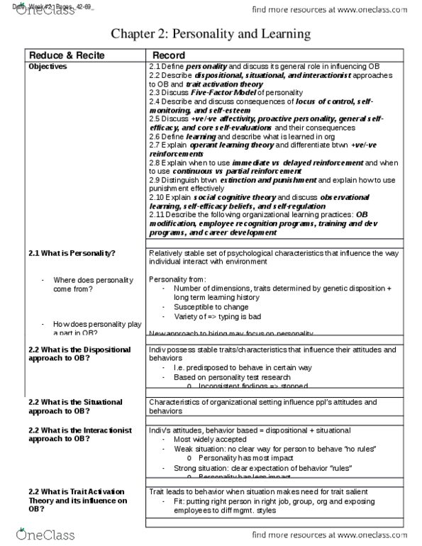 Business Administration 2295F/G Chapter Notes - Chapter 2: Social Cognitive Theory, Veve, Organizational Learning thumbnail