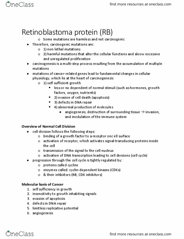 PHIL 2015 Chapter Notes - Chapter 6.1: Retinoblastoma Protein, Angiogenesis, Apoptosis thumbnail
