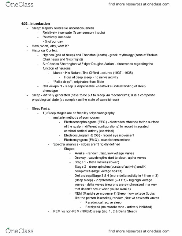 BIO 337 Lecture Notes - Lecture 1: Edgar Adrian, Slow-Wave Sleep, Delta Wave thumbnail