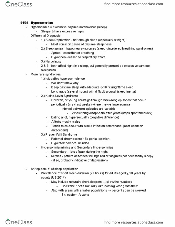 BIO 337 Lecture Notes - Lecture 15: Excessive Daytime Sleepiness, Hypopnea, Hypersomnia thumbnail