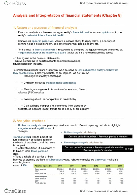 BUSN1001 Lecture Notes - Lecture 6: Trend Analysis, Financial Analysis, Quick Ratio thumbnail