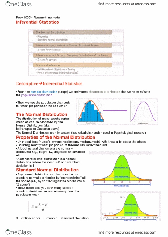 PSYC1003 Lecture Notes - Lecture 6: Gaussian Function, Standard Score, Standard Deviation thumbnail