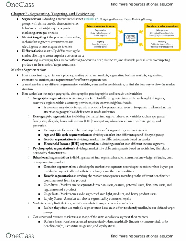 COMM 131 Chapter Notes - Chapter 7: Market Segmentation, Psychographic, Target Market thumbnail