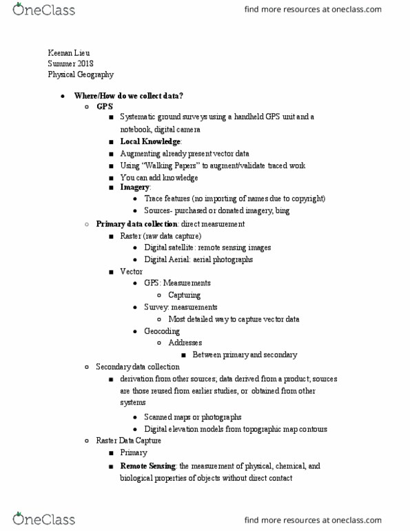 GEG-1 Lecture Notes - Lecture 13: Satellite Imagery, Geocoding, Aerial Photography thumbnail