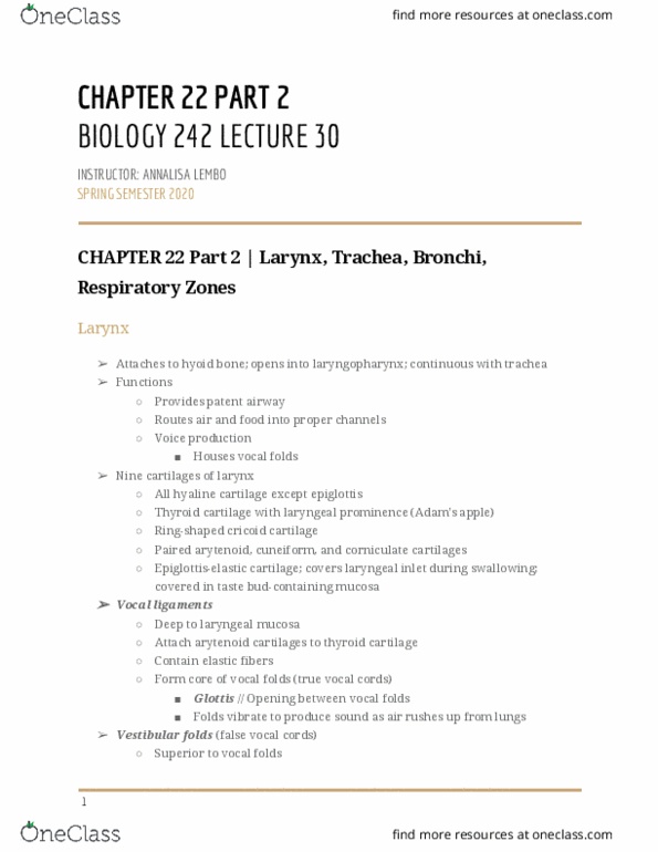BIOL-242 Lecture Notes - Lecture 30: Hyaline Cartilage, Soft Palate, Epiglottis thumbnail