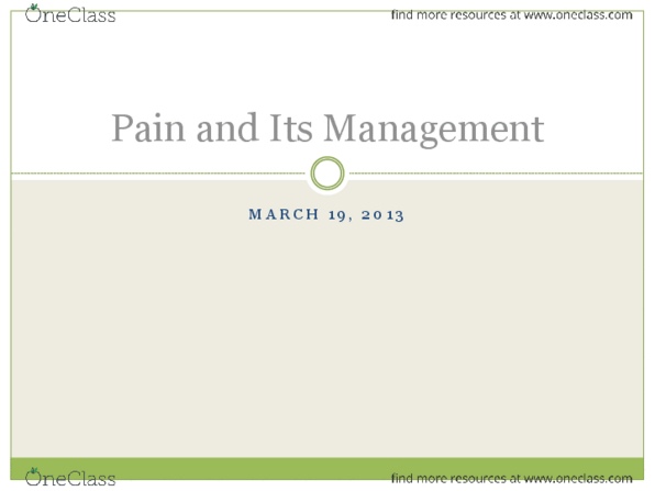 PSY 320 Lecture Notes - Pain Management, Medical Procedure, Relapse Prevention thumbnail