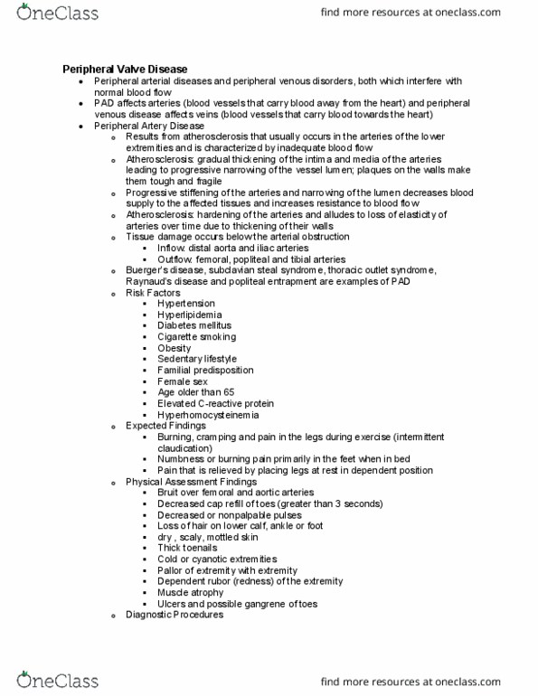 NUR 290 Lecture Notes - Lecture 10: Intermittent Claudication, Raynaud Syndrome, Hyperhomocysteinemia thumbnail