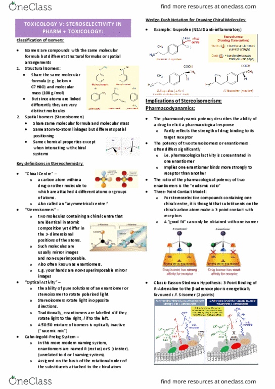 PHAR2210 Lecture Notes - Lecture 17: Stereocenter, Chemical Formula, Stereoisomerism thumbnail
