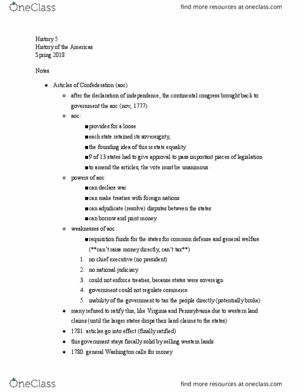 HISTORY 5 Chapter Notes - Chapter 1: Northwest Ordinance, Southwest Territory thumbnail