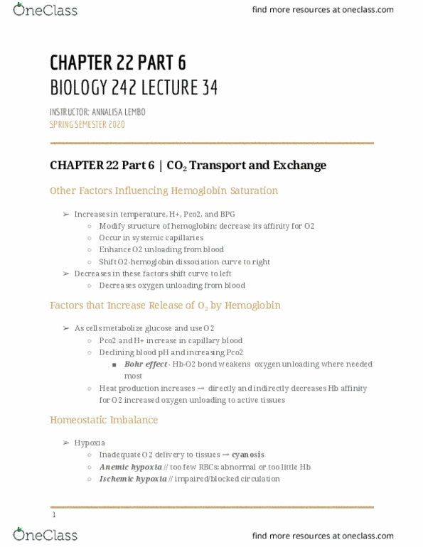BIOL-242 Lecture Notes - Lecture 34: Cyanosis, Hemoglobin, Partial Pressure thumbnail